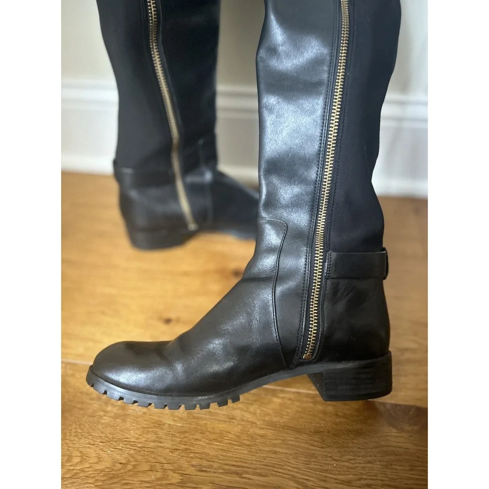Michael Kors Over The Knee Tall Black Riding Boots Leather  Women's 6 Stretch